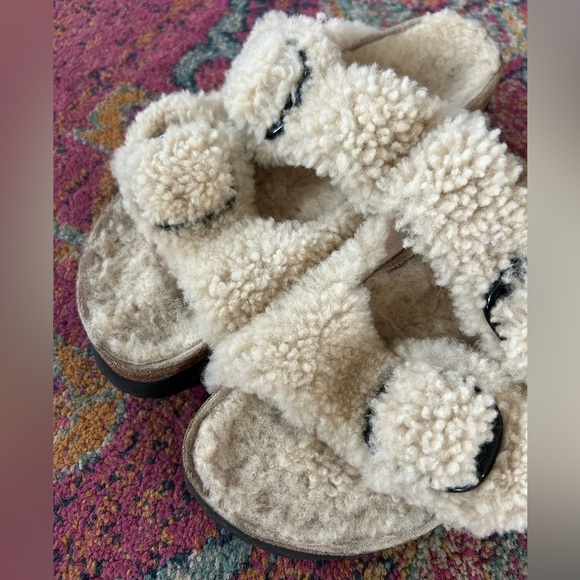 Birkenstock Papillio | Women’s Cream Teddy Bear Sherpa Lined Arizona Sandals, 10 - Picture 10 of 16